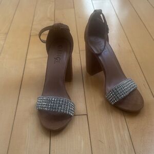Rouge Helium Brown Heels with Rhinestone Strap